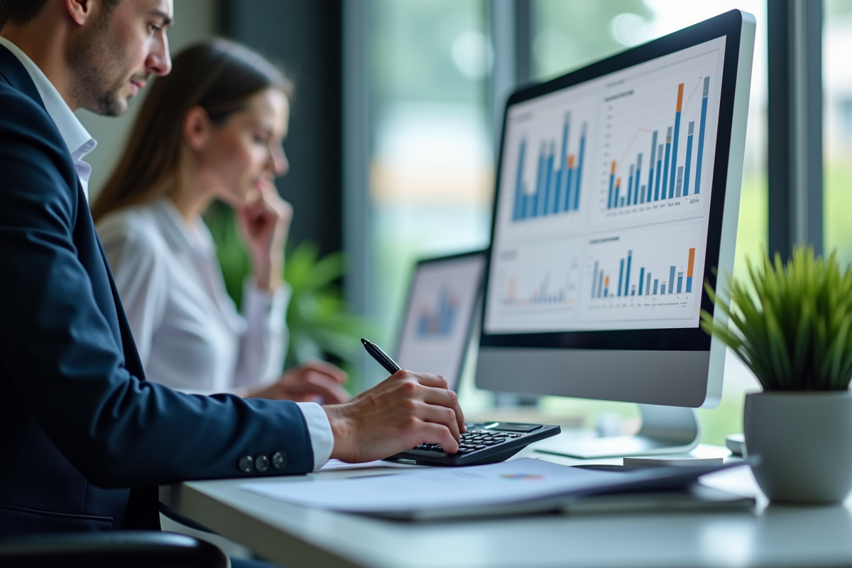 Professionnel analysant des documents financiers au bureau
