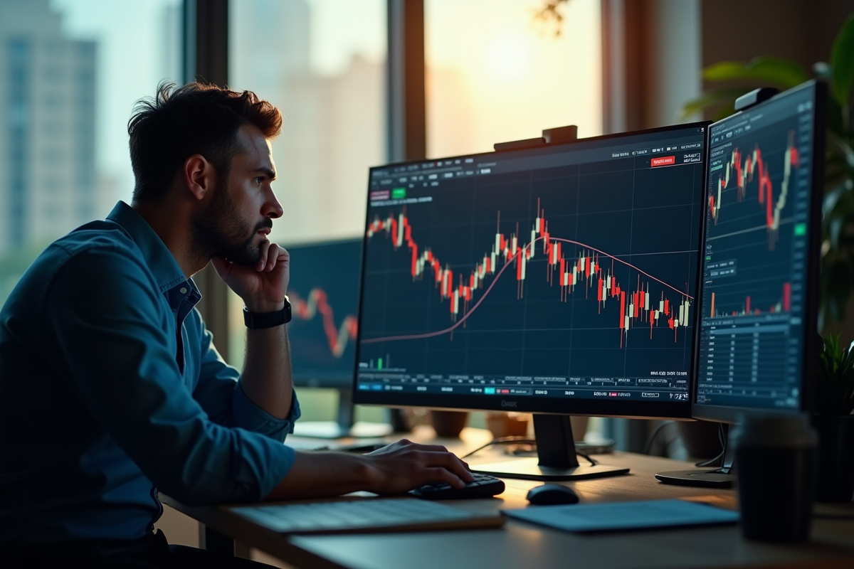 Analyste financier inquiet regardant un graphique en baisse