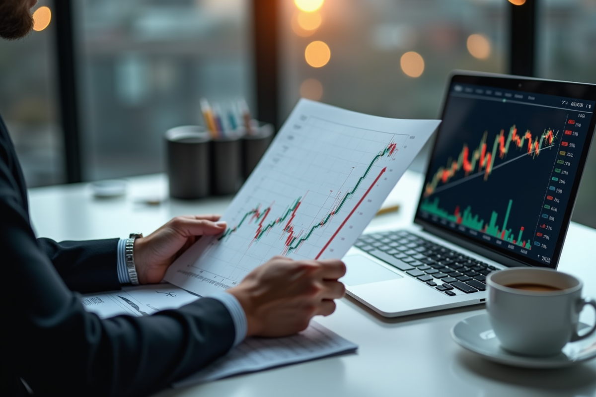 Analyste financier tenant un graphique options en hausse