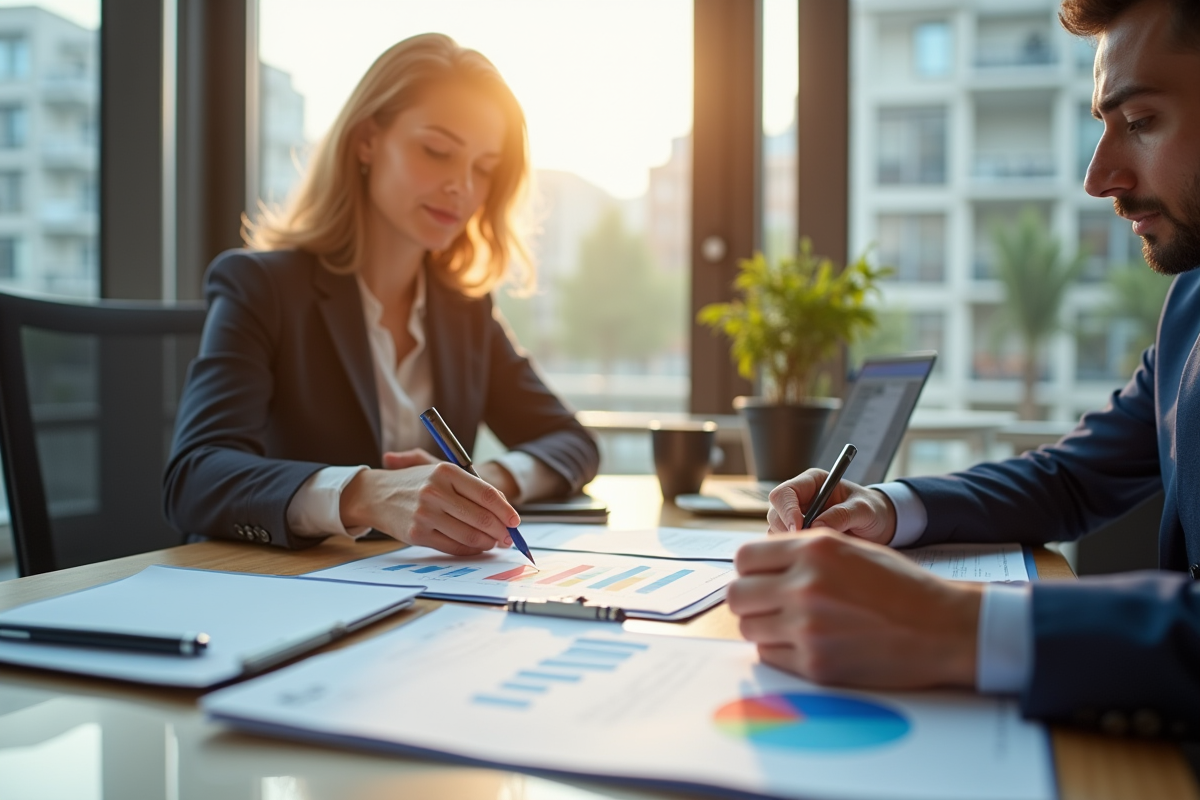 Conseiller financier et client discutant de documents financiers