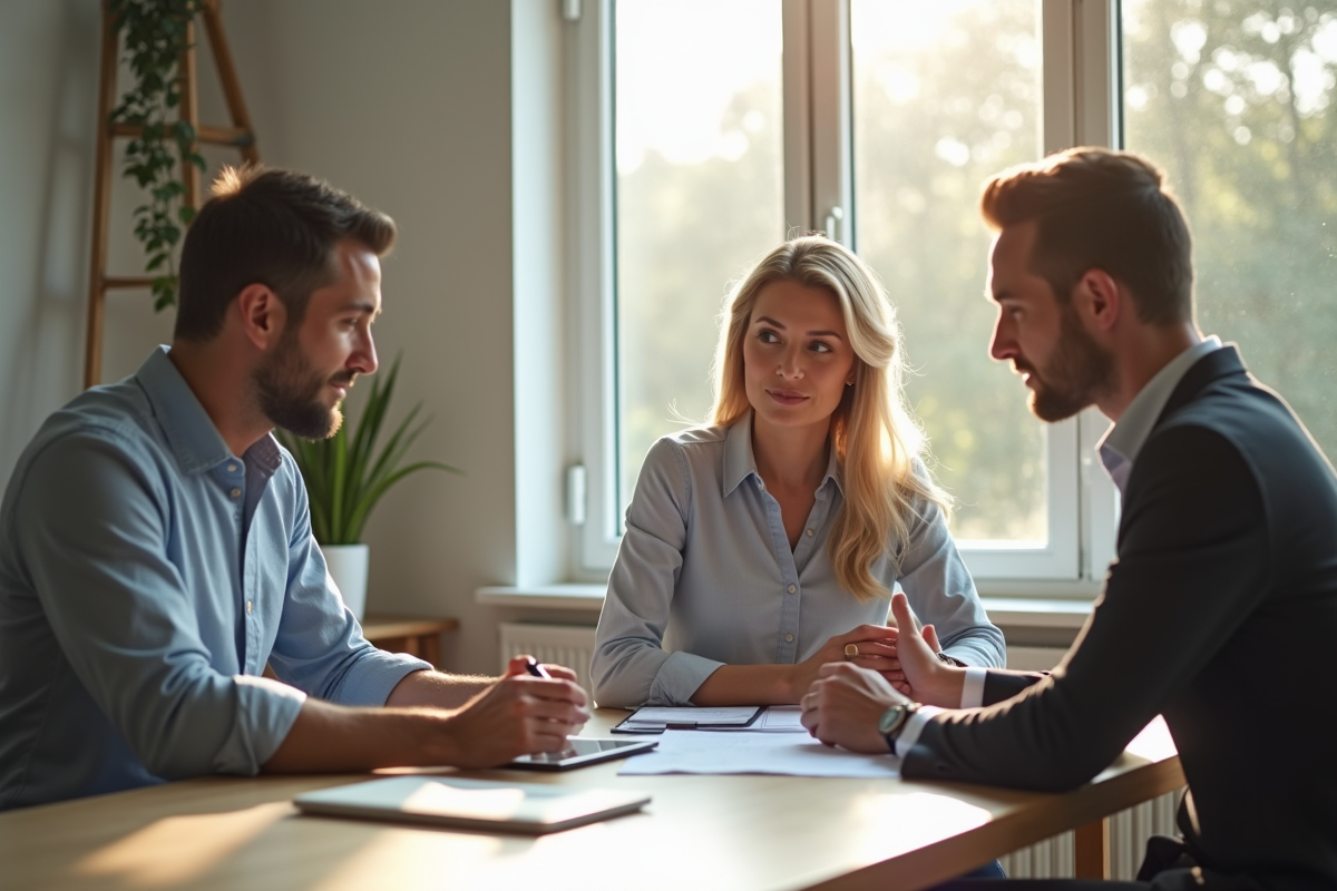 Conseiller financier discutant prêt immobilier avec un couple