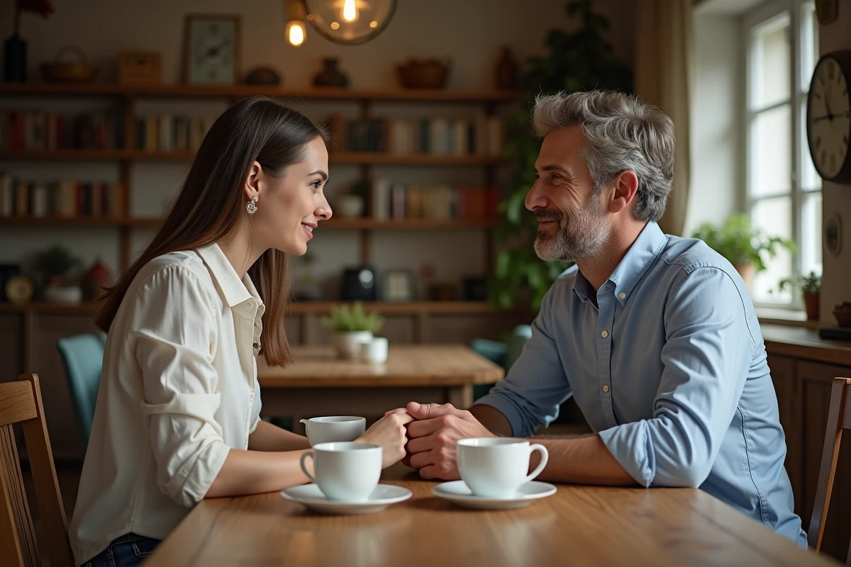 Conversation chaleureuse entre un homme et une femme à la maison