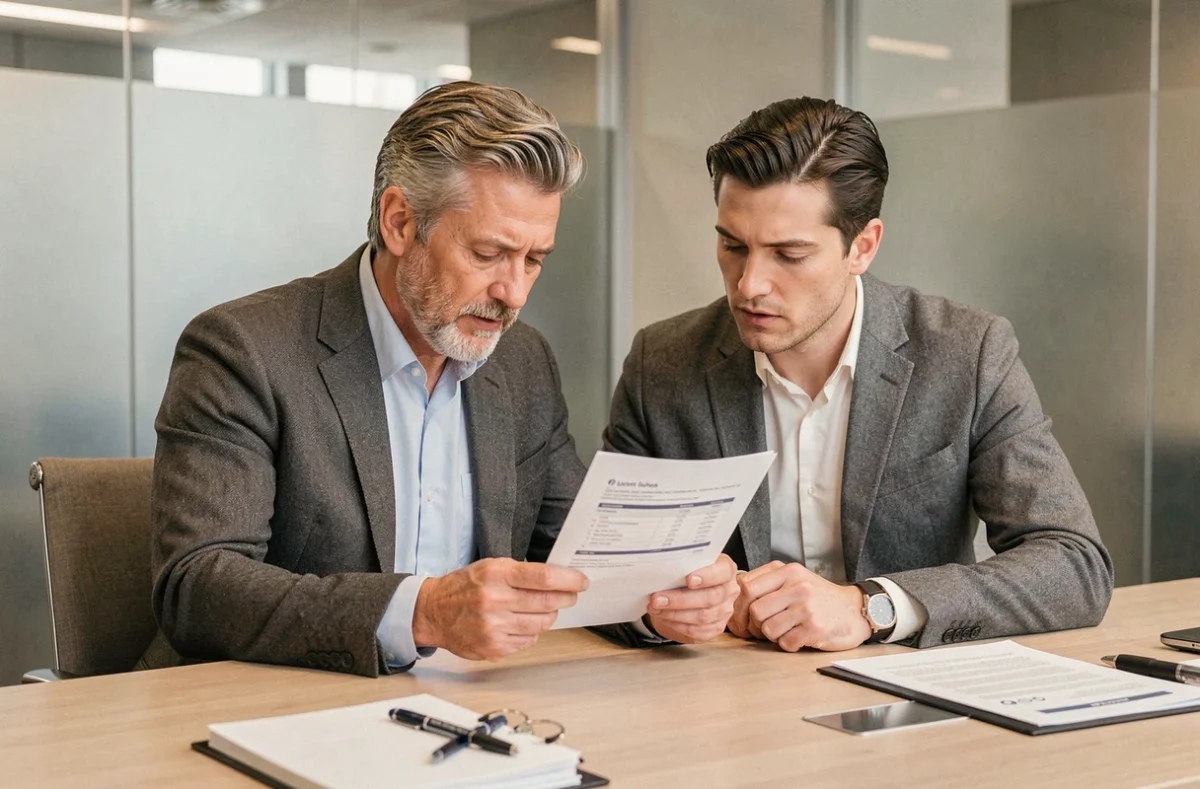 Couple examinant une offre de prêt bancaire pour obtenir le meilleur taux d'emprunt