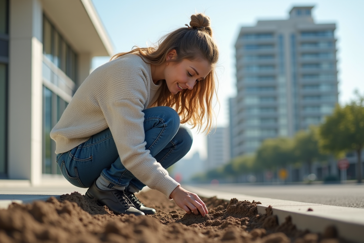 Jeune femme analysant le sol d