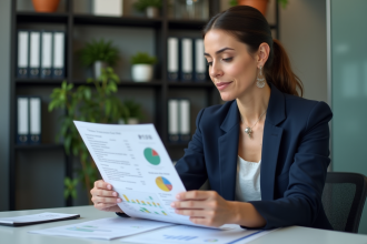 Femme professionnelle examine un graphique de risque au bureau