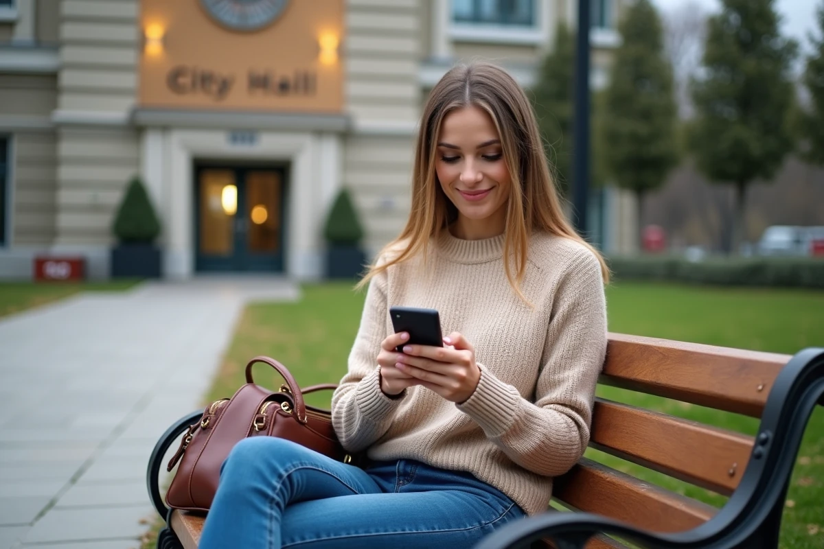 Jeune femme utilisant son smartphone pour paiement en ext&eacute;rieur