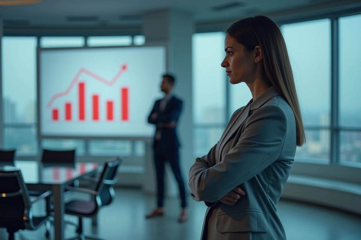 Jeune femme professionnelle observant un graphique en baisse