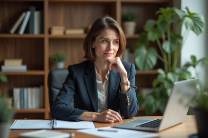 Femme d'âge moyen au bureau à domicile pour la retraite