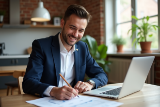 Homme d'affaires en costume regardant un tableau Excel