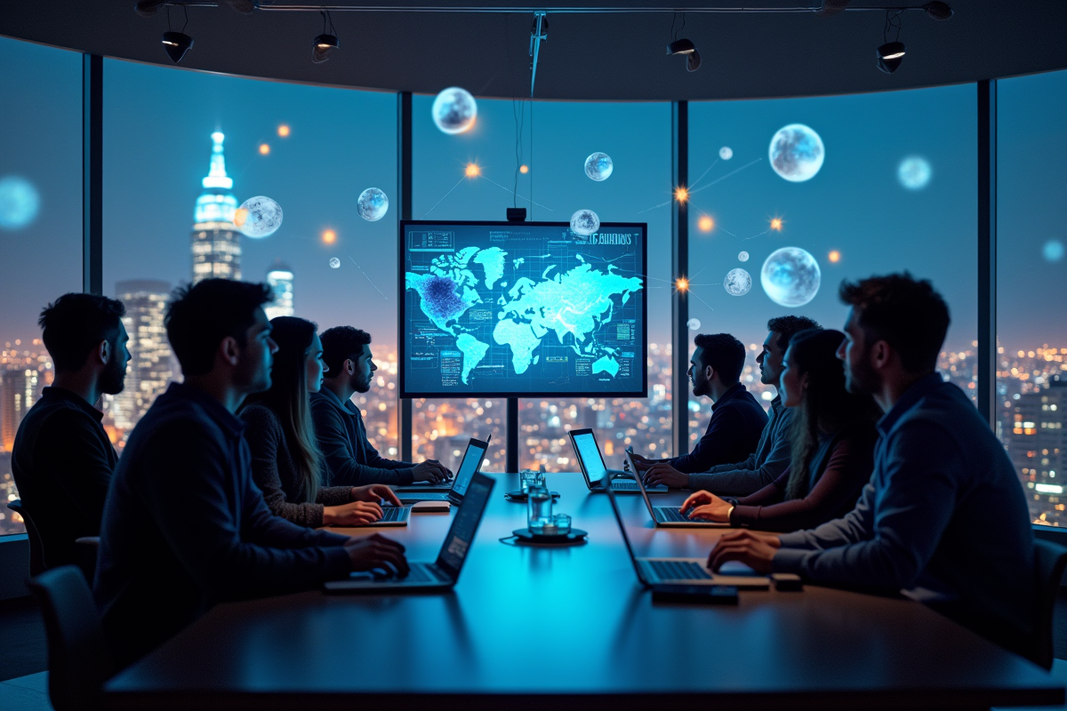 Jeune investisseurs analysant graphiques crypto en réunion
