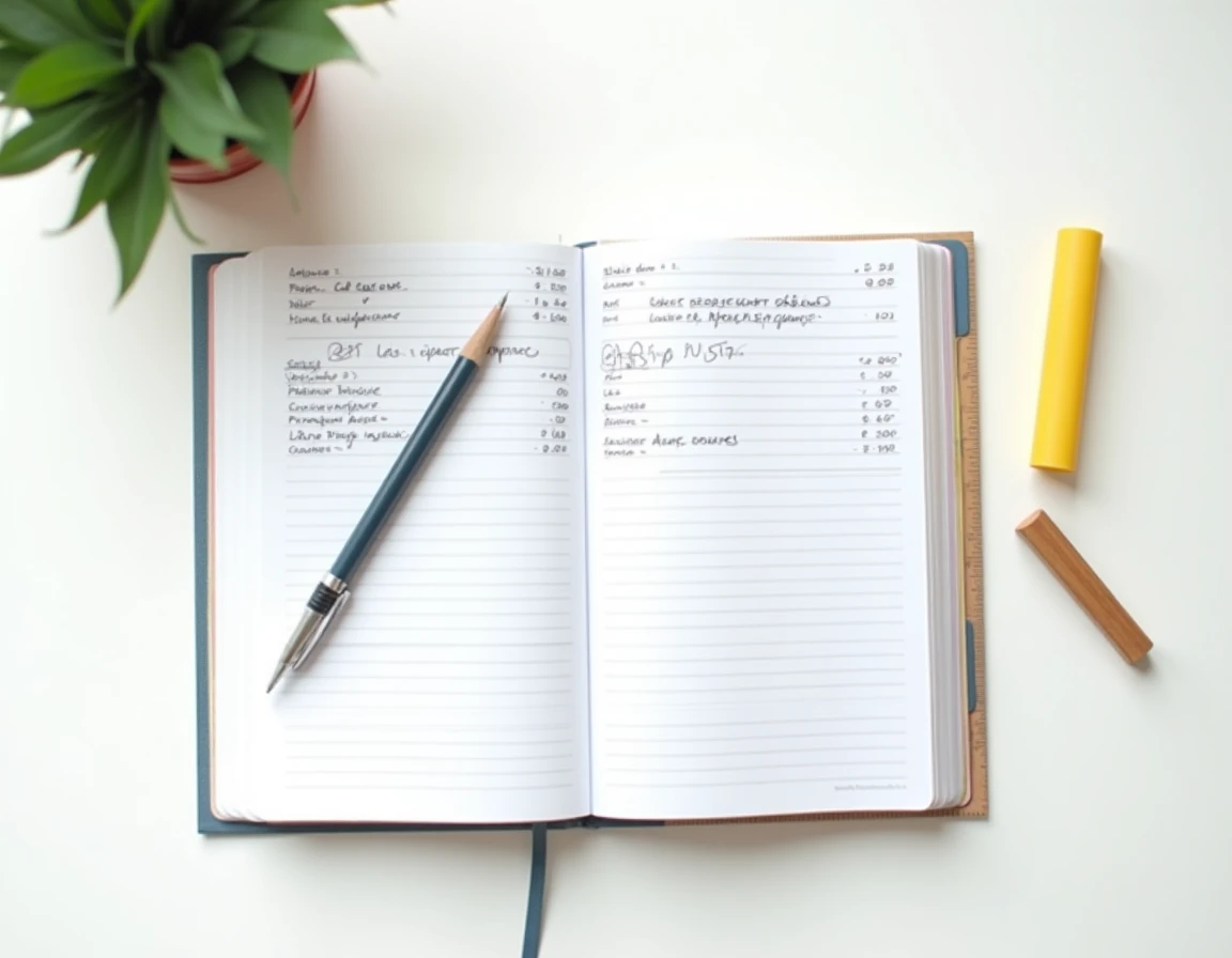 Journal comptable ouvert avec des libellés de moyens de paiement manuscrits en français sur un bureau blanc