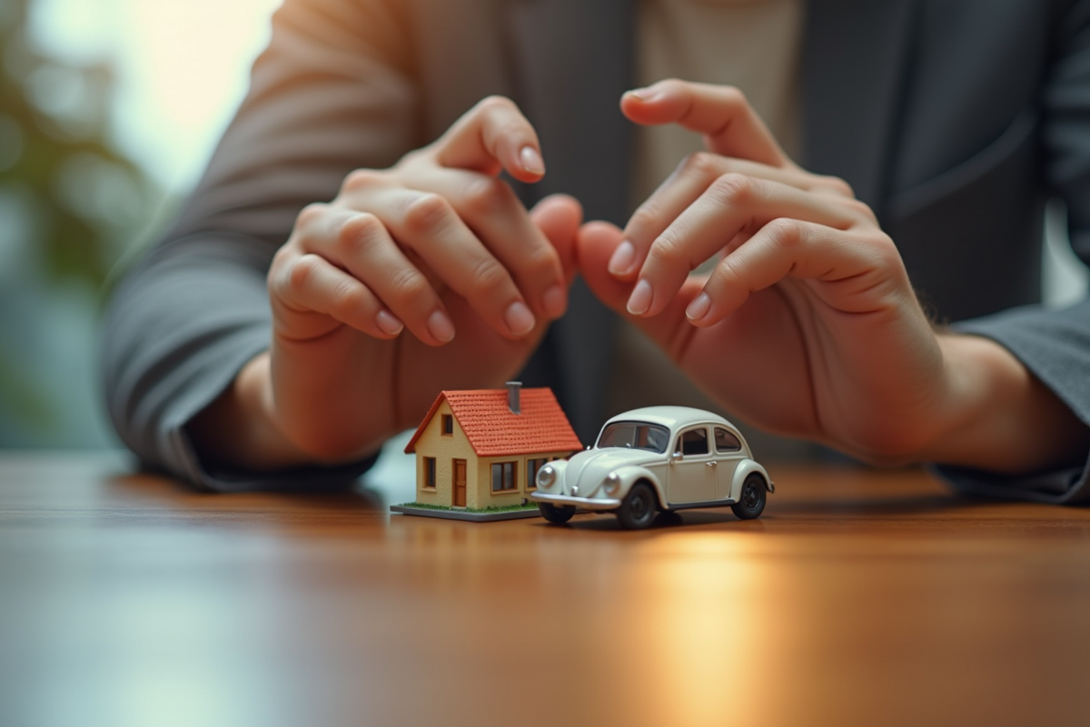 Mains qui tiennent une maison et une voiture en protection