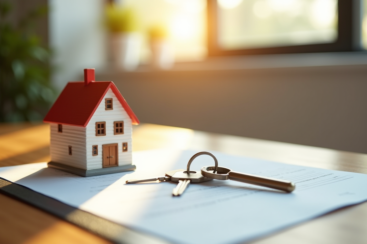 Modèle de maison clés et contrat de prêt sur une table en bois