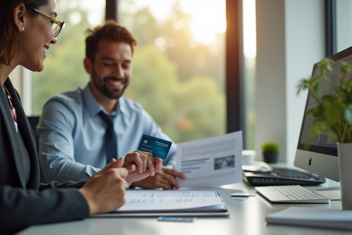 Professionnel avec carte American Express et conseiller financier