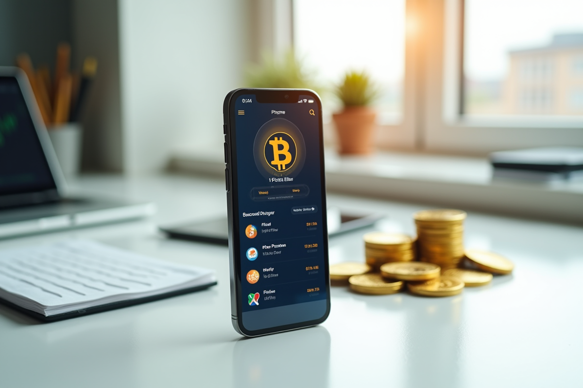 Portefeuille digital Bitcoin sur smartphone moderne
