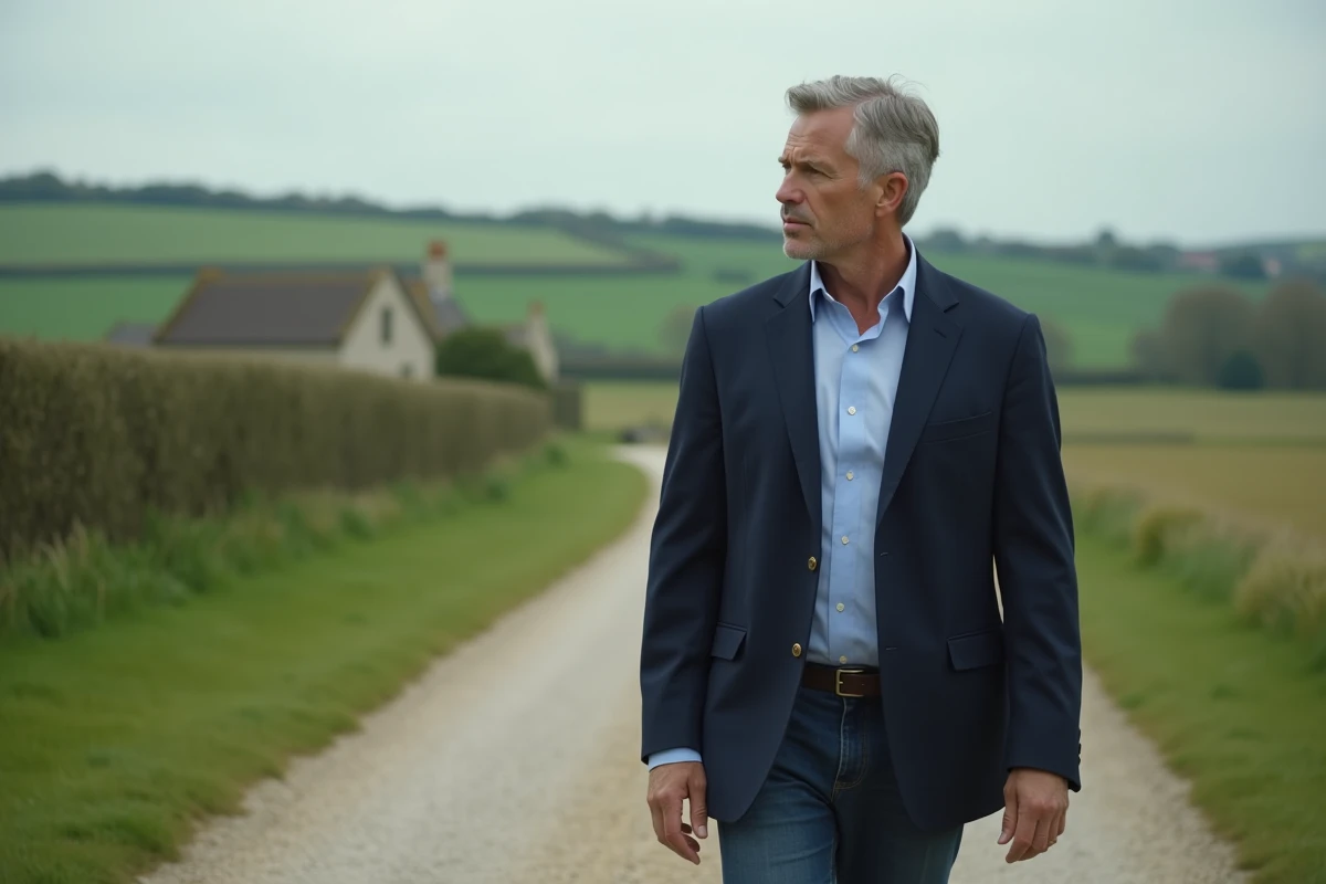Homme en promenade dans la campagne paisible