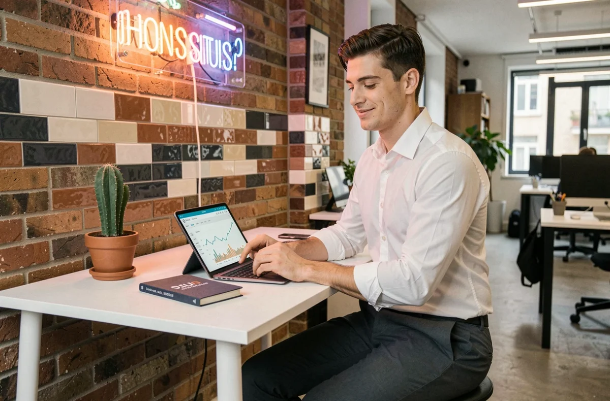 Conseiller de Ramify en chemise blanche utilisant une tablette avec une plateforme d'investissement digitale dans un bureau parisien au style startup