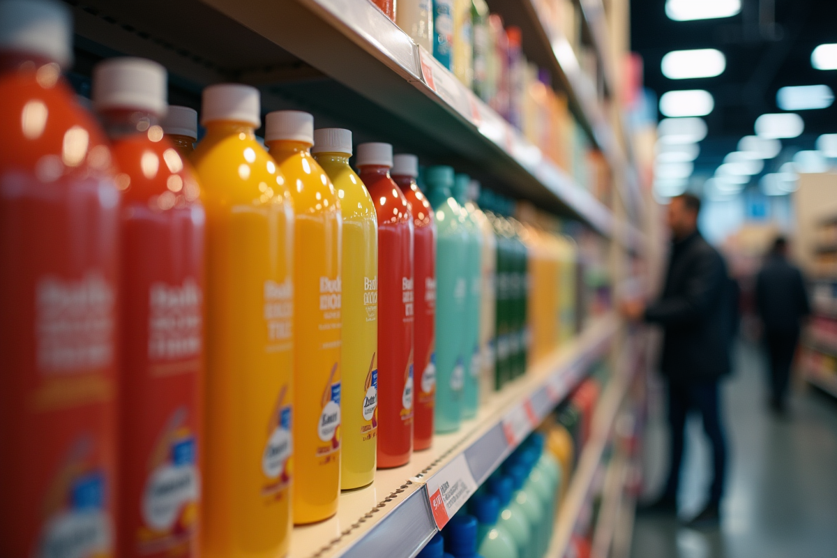 Rayon de boutique avec produits et clients comparant les prix