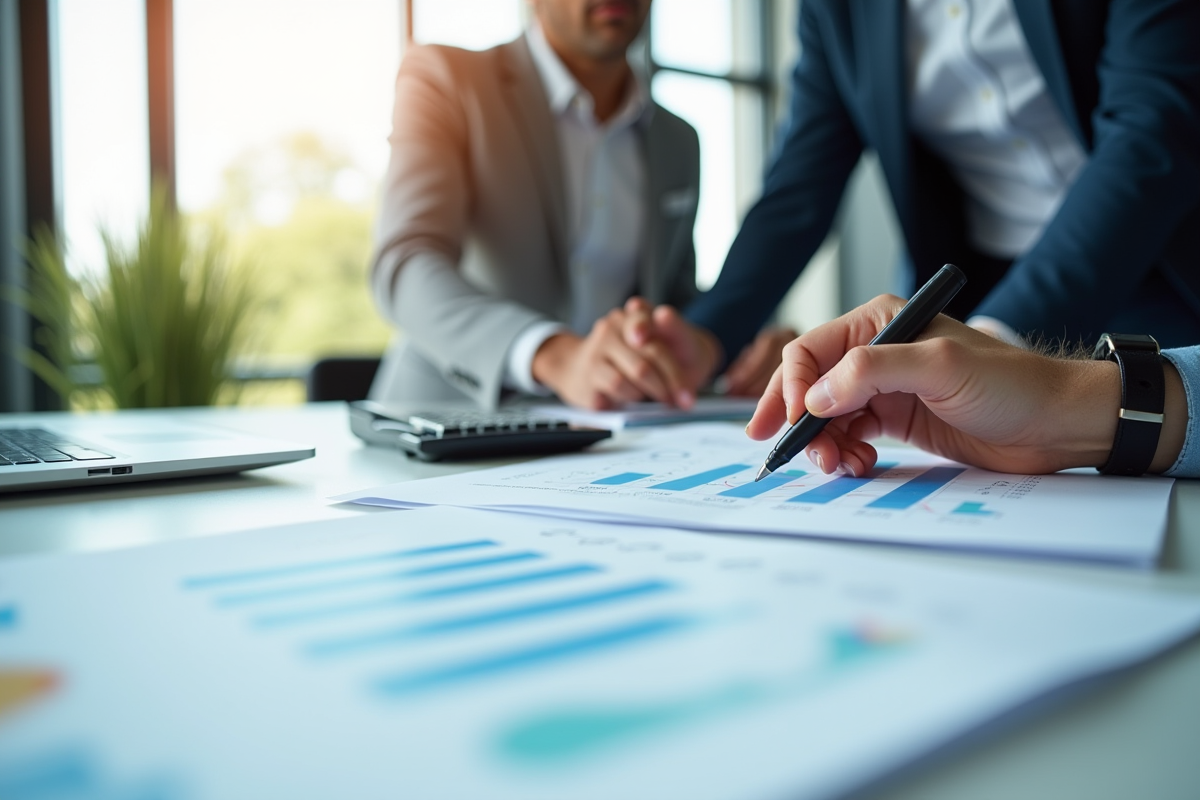 Réunion d'affaires avec documents financiers et calculatrice