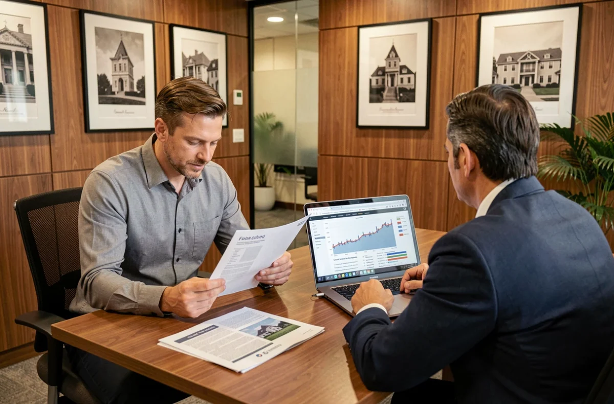 Homme en réunion avec un conseiller financier pour discuter d'un investissement en SCPI