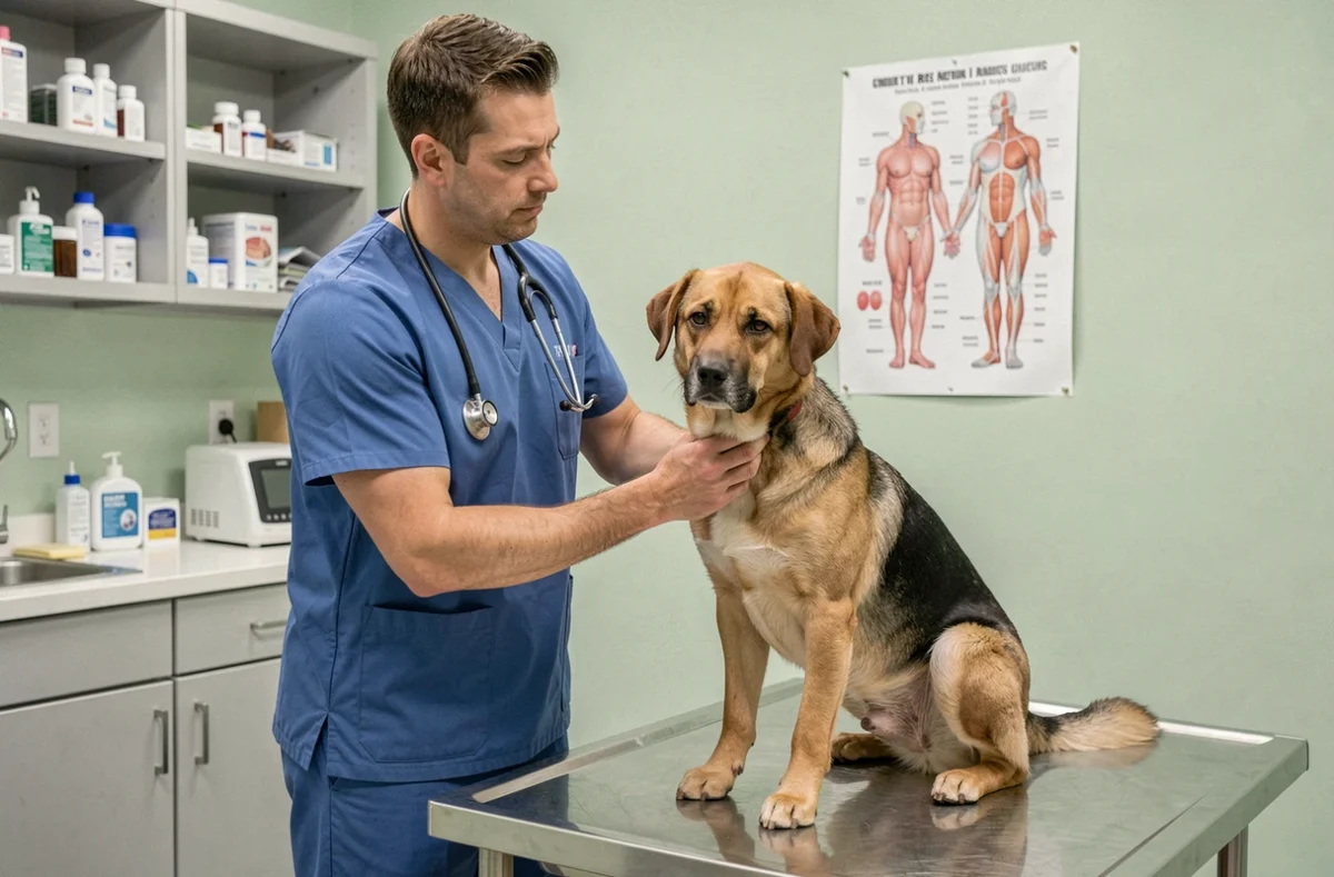 Vétérinaire examinant un chien en clinique dans le cadre d'une couverture d'assurance animale